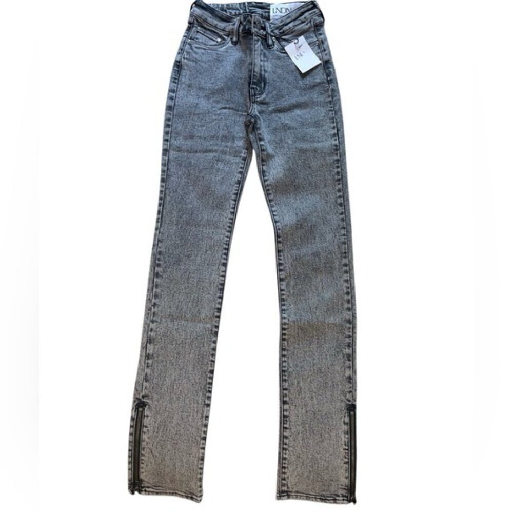 LNDN Landon Denim‎ Acid Black Wash Ankle Zip Straight Leg Jeans NWT Size 27